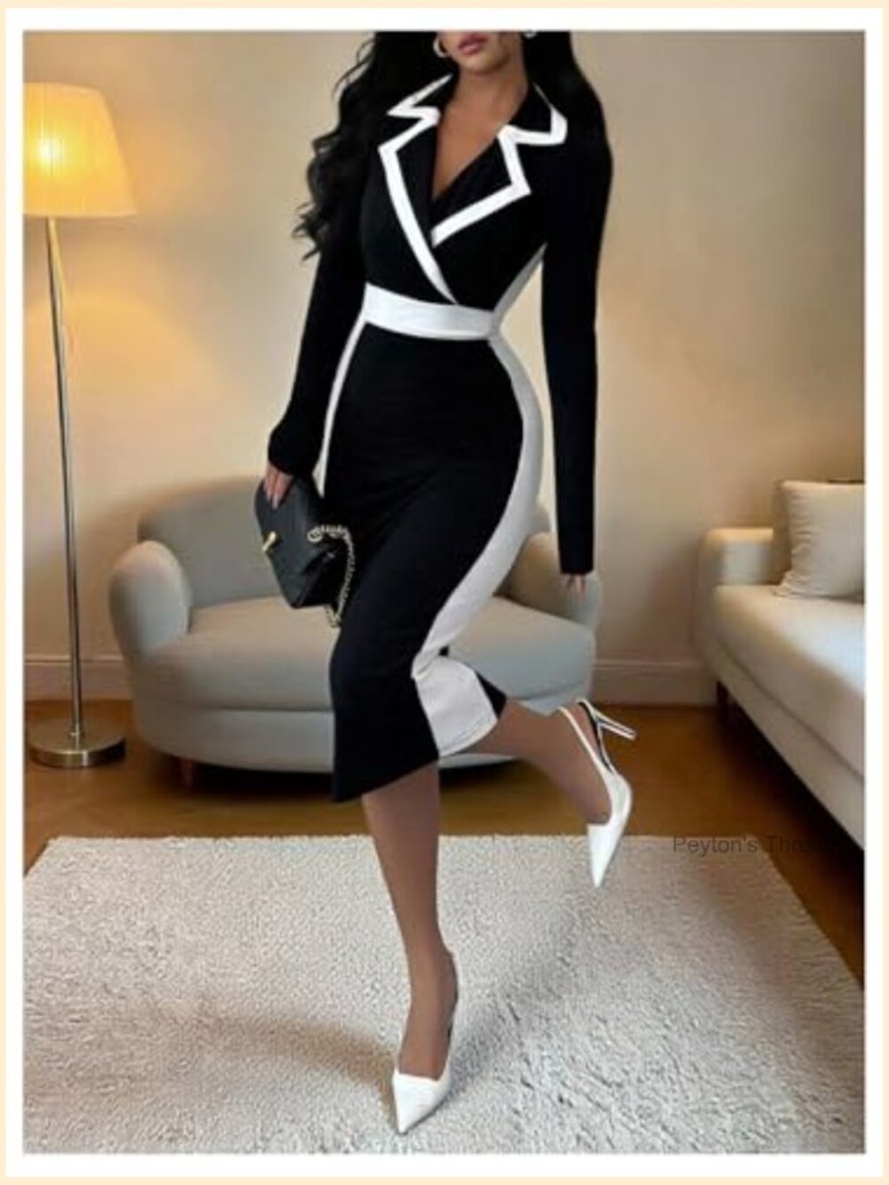 Women's Elegant Bodycon Midi Dress Long Sleeve Cocktail - Picture 4 of 5